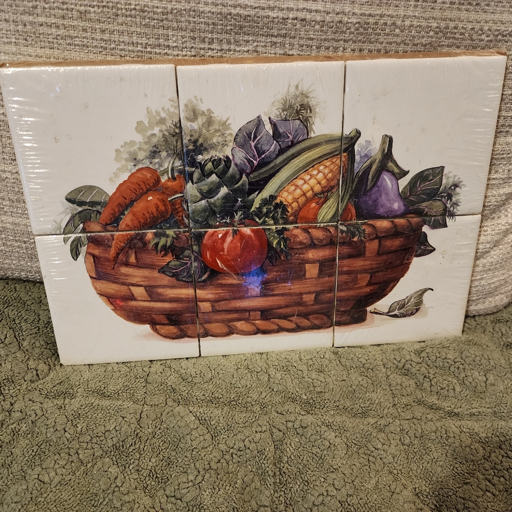 Vintage Banan Appeal 'Italian Harvest Primavera' 6 pc Basket Ceramic Mural (NEW)